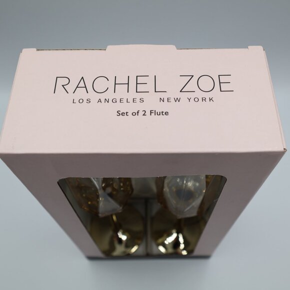 Rachel Zoe Geometric Gold Accent Champagne Flutes NIB Set of 2 - Picture 2 of 8